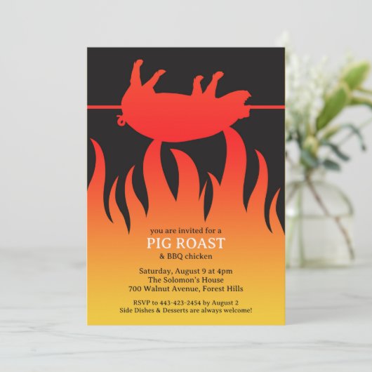 Pig Roast Flame GRILLEN Einladung (Stehend Vorderseite)