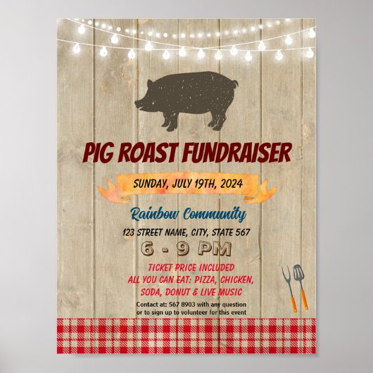 Pig Roast Fundraiser-Ereignisvorlage Poster (Vorne)