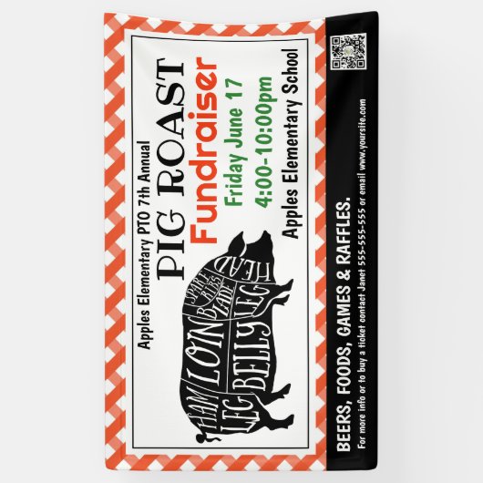 PIG ROAST Fundraiser PTO PTA Church Banner (Vertikal)