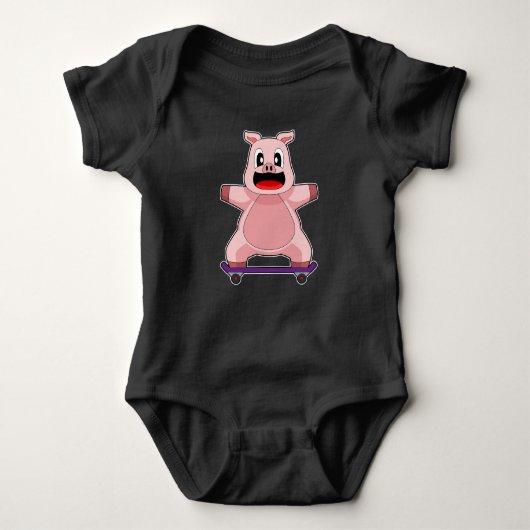 Pig-Skater-Skateboard Baby Strampler (Vorderseite)