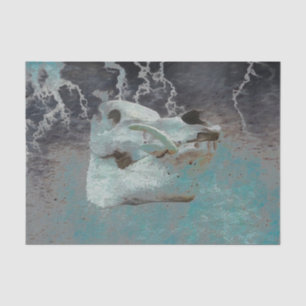 Pig Skull Aquamarin Grau Vintage Textur Decoupage Seidenpapier