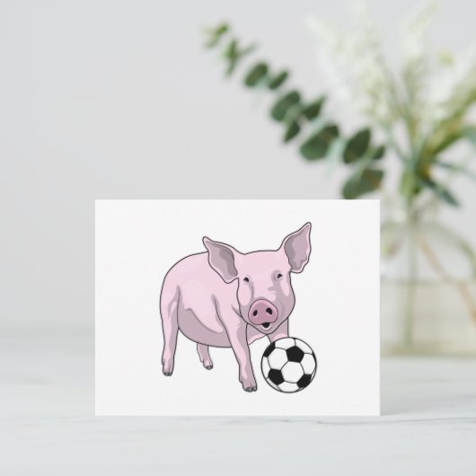 Pig Soccer Player Soccer Postkarte (Stehend Vorderseite)