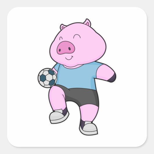 Pig Soccer Player Soccer Quadratischer Aufkleber (Vorderseite)