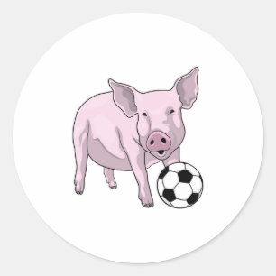 Pig Soccer Player Soccer Runder Aufkleber
