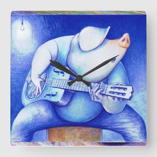 Pig spielt Gitarre Quadratische Wanduhr (Vorderseite)