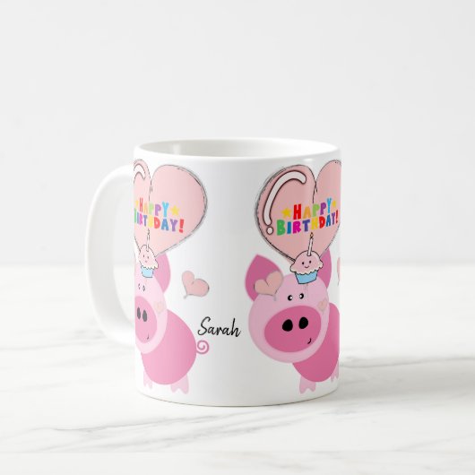 Pig Tasse Happy Birthday Tasse (Vorderseite Links)
