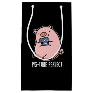 Pig-ture Perfect Funny Fotografy Pig Pun Dark BG Kleine Geschenktüte