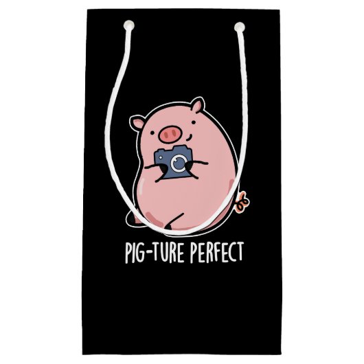 Pig-ture Perfect Funny Fotografy Pig Pun Dark BG Kleine Geschenktüte (Vorderseite)