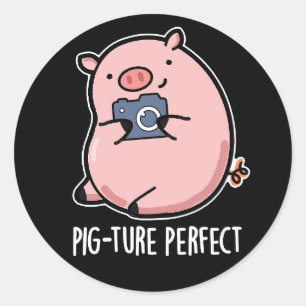 Pig-ture Perfect Funny Fotografy Pig Pun Dark BG Runder Aufkleber