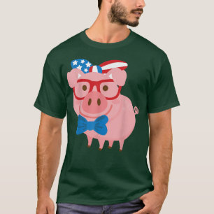 Pig USA Flag Ribbon Glasses 4th Of July Merica Mom T-Shirt