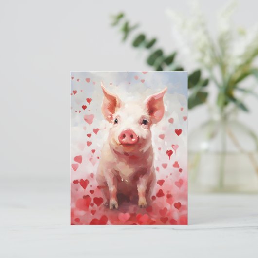 Pig-Valentinstag Postkarte (Stehend Vorderseite)