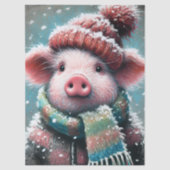 Pig Winter Hat Scarf Chalk-Pastel Decoupage Seidenpapier (Vorderseite)