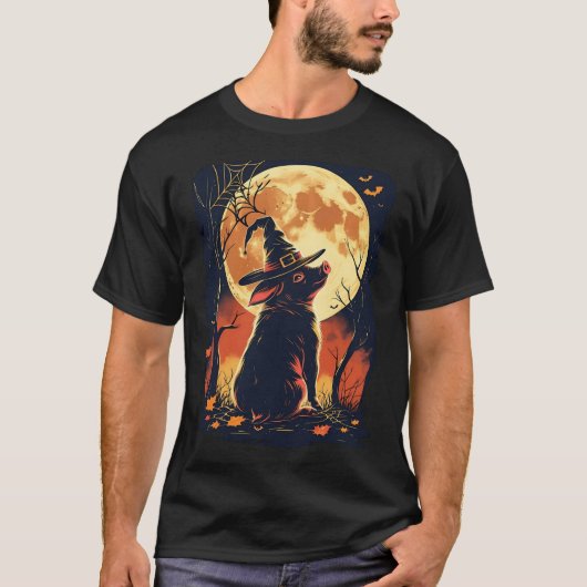 Pig Witch Spooky Ghost Piglet Bauer Halloween T-Shirt (Vorderseite)
