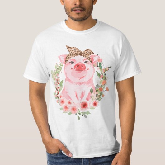 Pig With Leopard Headband Flower T Cute Pig Lover T-Shirt (Vorderseite)