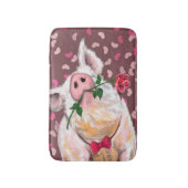 Pig with Rose Bath Mat - Romantic - Funny Badematte (Vorderseite Vertikal)