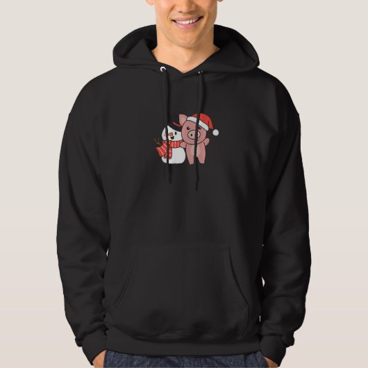 Pig With Snowman In Winter For Christmas Hoodie (Vorderseite)