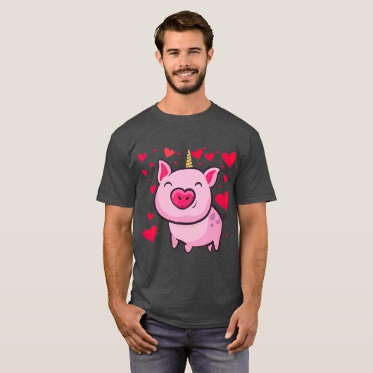 Pigacorn Unicorn Pig Lovers Valentines T-Shirt (Vorne ganz)