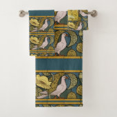 Pigeon Blue Yellow Fish Art Nouveau Badhandtuch Set (Insitu)