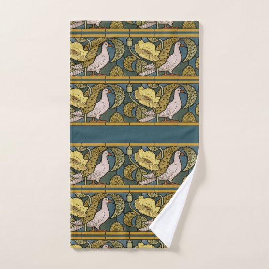 Pigeon Blue Yellow Fish Art Nouveau Badhandtuch Set (Handtuch)