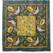 Pigeon Blue Yellow Fish Art Nouveau Duschvorhang (Vorderseite)