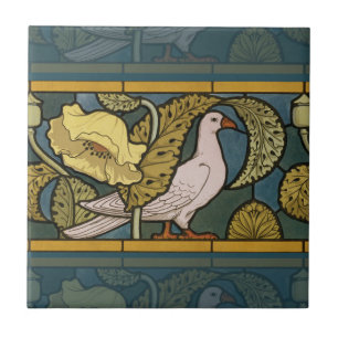 Pigeon Blue Yellow Fish Art Nouveau Fliese