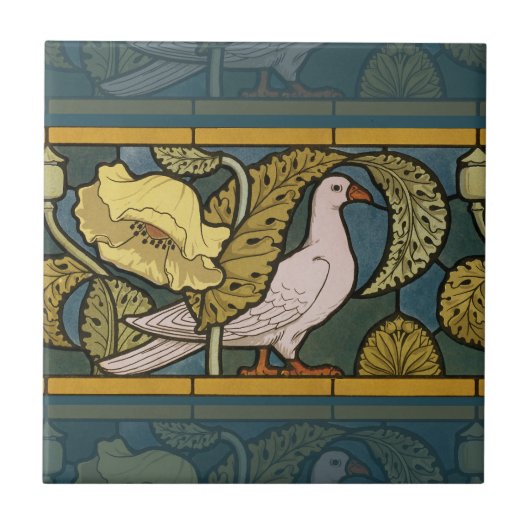 Pigeon Blue Yellow Fish Art Nouveau Fliese (Vorderseite)