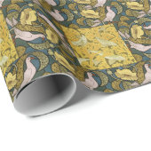 Pigeon Blue Yellow Fish Art Nouveau Geschenkpapier (Rolleneckpunkt)