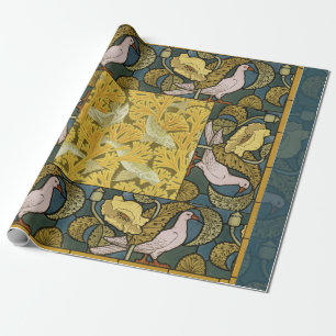 Pigeon Blue Yellow Fish Art Nouveau Geschenkpapier