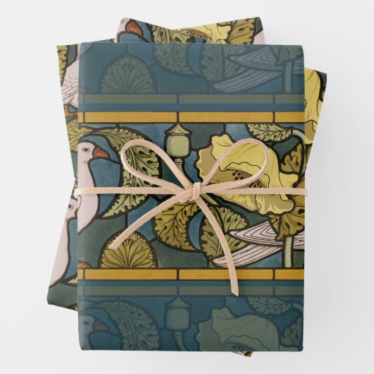 Pigeon Blue Yellow Fish Art Nouveau Geschenkpapier Set (Beispiel)