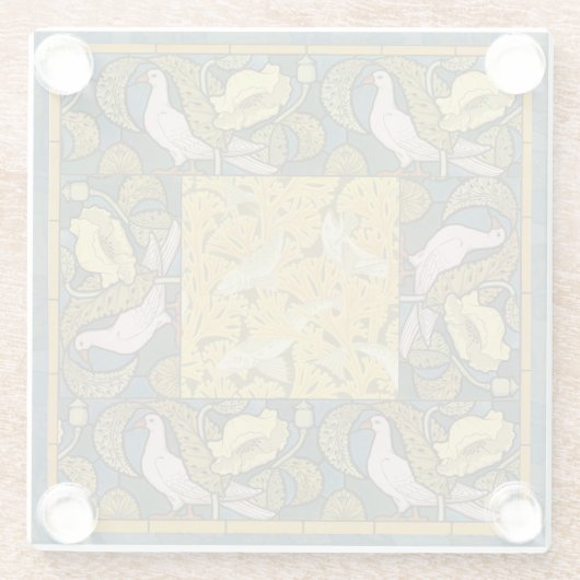 Pigeon Blue Yellow Fish Art Nouveau Glasuntersetzer (Rückseite)