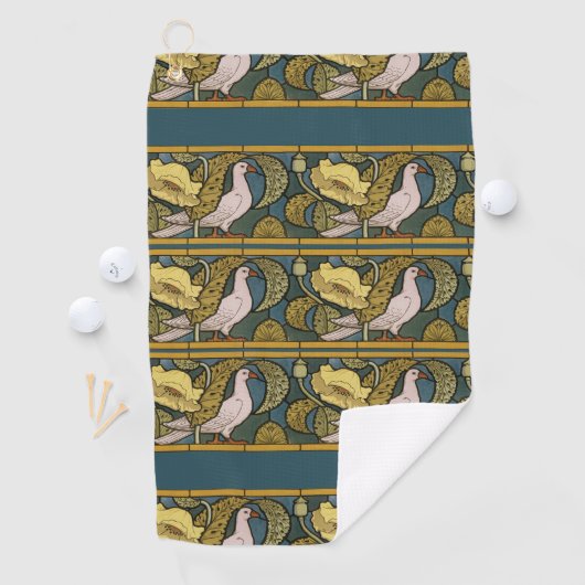 Pigeon Blue Yellow Fish Art Nouveau Golfhandtuch (Insitu)