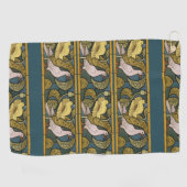 Pigeon Blue Yellow Fish Art Nouveau Golfhandtuch (Horizontal)