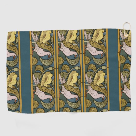 Pigeon Blue Yellow Fish Art Nouveau Golfhandtuch (Horizontal)