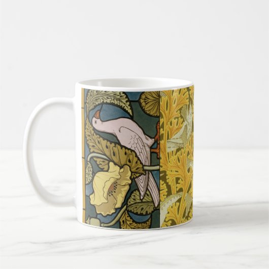 Pigeon Blue Yellow Fish Art Nouveau Kaffeetasse (Links)