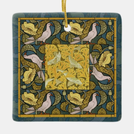 Pigeon Blue Yellow Fish Art Nouveau Keramikornament (Vorderseite)