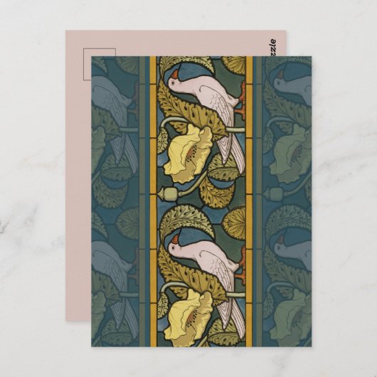 Pigeon Blue Yellow Fish Art Nouveau Postkarte (Vorne/Hinten)