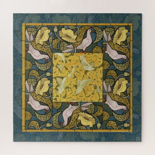 Pigeon Blue Yellow Fish Art Nouveau Puzzle (Horizontal)