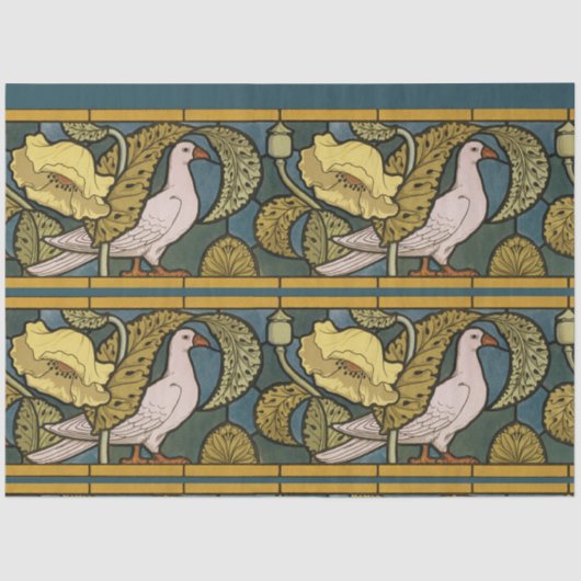 Pigeon Blue Yellow Fish Art Nouveau Seidenpapier (Vorderseite)