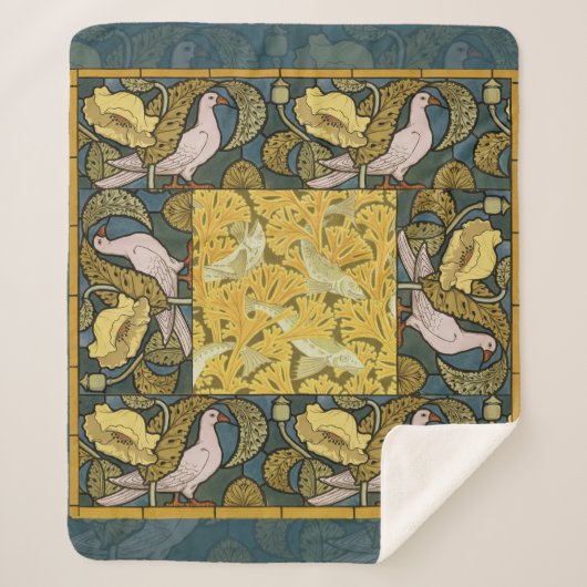 Pigeon Blue Yellow Fish Art Nouveau Sherpadecke (Vorderseite)