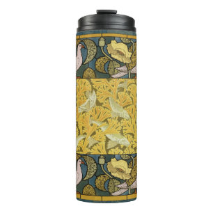 Pigeon Blue Yellow Fish Art Nouveau Thermosbecher