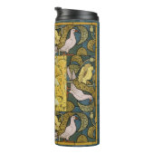 Pigeon Blue Yellow Fish Art Nouveau Thermosbecher (Nach rechts gedreht)
