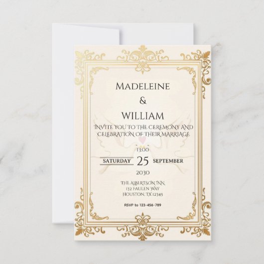 Pigeon Elegant Luxury Gold Wedding RSVP Karte (Vorderseite)