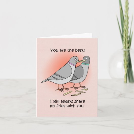 Pigeon Sharing French Fries Funny Friend Vielen Da Karte (Vorderseite)
