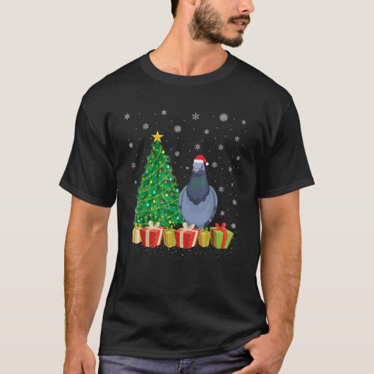 Pigeon Xmas Tree Lighting Weihnachtsmannmütze Pige T-Shirt (Vorderseite)