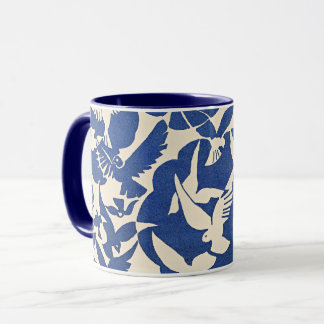 Pigeons in White and Blue Tasse