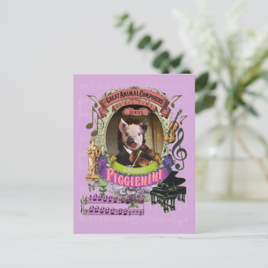 Piggienini Funny Pig Animal Composer Paganini Postkarte (Stehend Vorderseite)