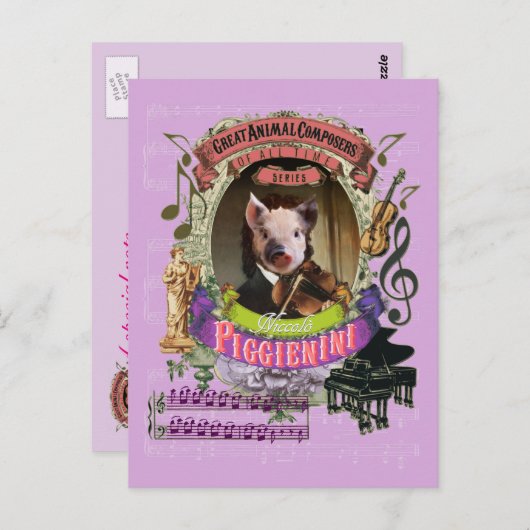 Piggienini Funny Pig Animal Composer Paganini Postkarte (Vorne/Hinten)