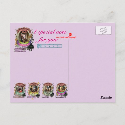Piggienini Funny Pig Animal Composer Paganini Postkarte (Rückseite)
