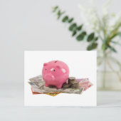 Piggy Bank und Geld Postkarte (Stehend Vorderseite)