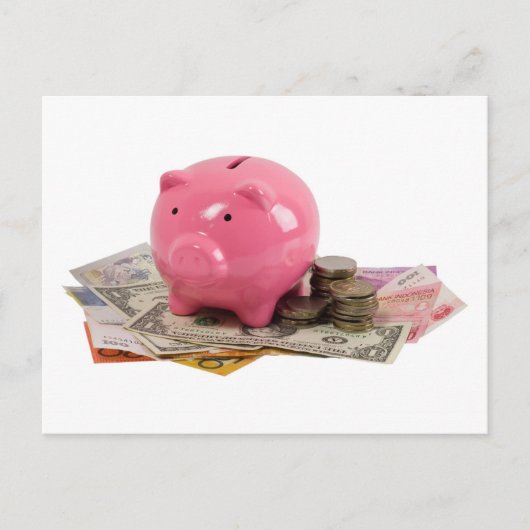 Piggy Bank und Geld Postkarte (Vorderseite)